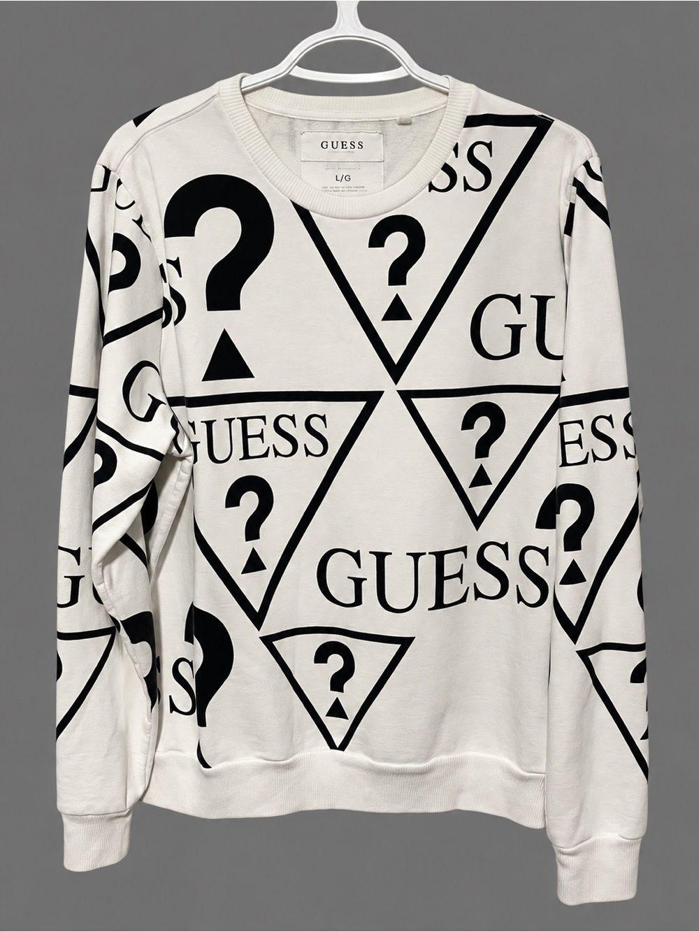 GUESS White Crewneck Sweatshirt with Black Logo Print